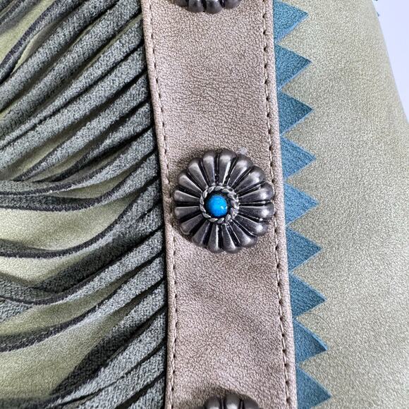 ARIDER GIRL Boots 7 Gizelle Mid-Calf Fringe Western Stacked Heel Cowgirl Rodeo - Picture 7 of 10